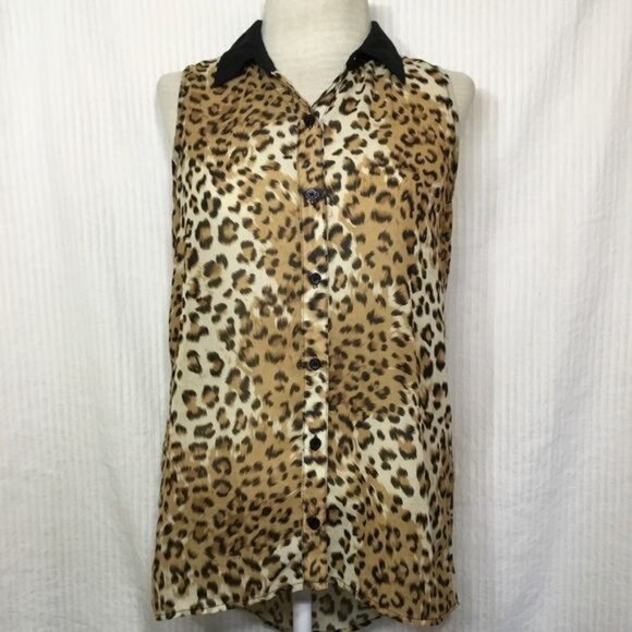 Hi Low Sheer Button Front Wing Tip Collar Top Large - Picture 8 of 8